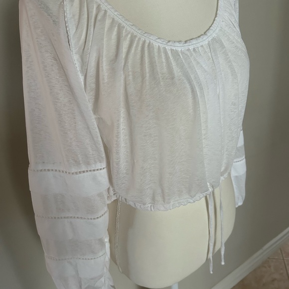 Free People White Crop Beach Top With Long Tiered Sleeves - Picture 9 of 15